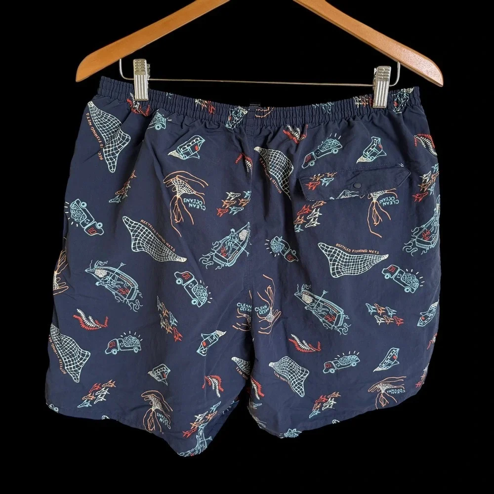 Patagonia Netplus Mens Large Navy Blue Fishing Net Swim Trunks‎ Shorts  Lined